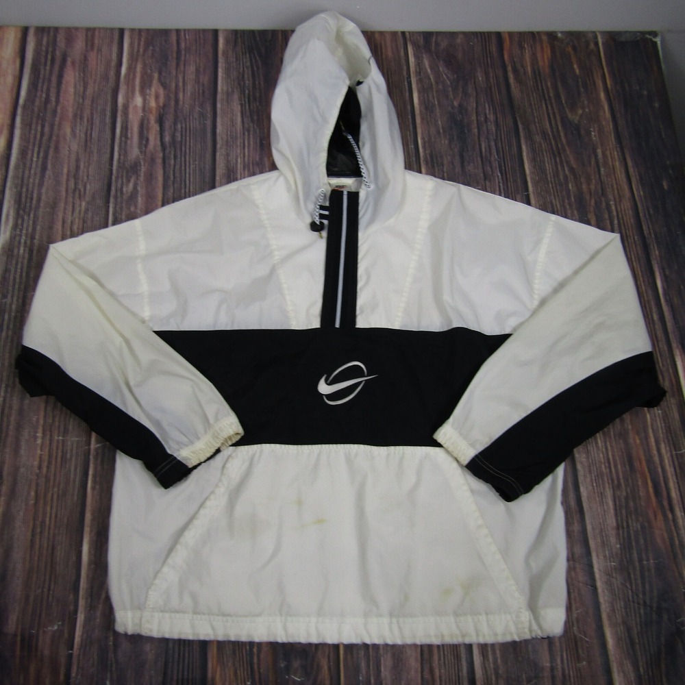Vintage Nike Windbreaker Jacket Mens Medium Center‎ Swoosh White Black Anorak